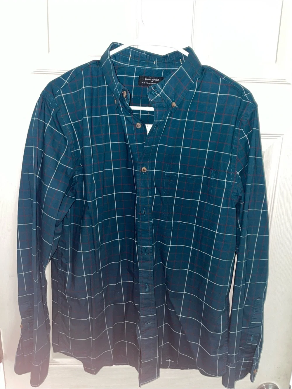 Banana Republic Teal Plaid Button-Up Shirt Jacket